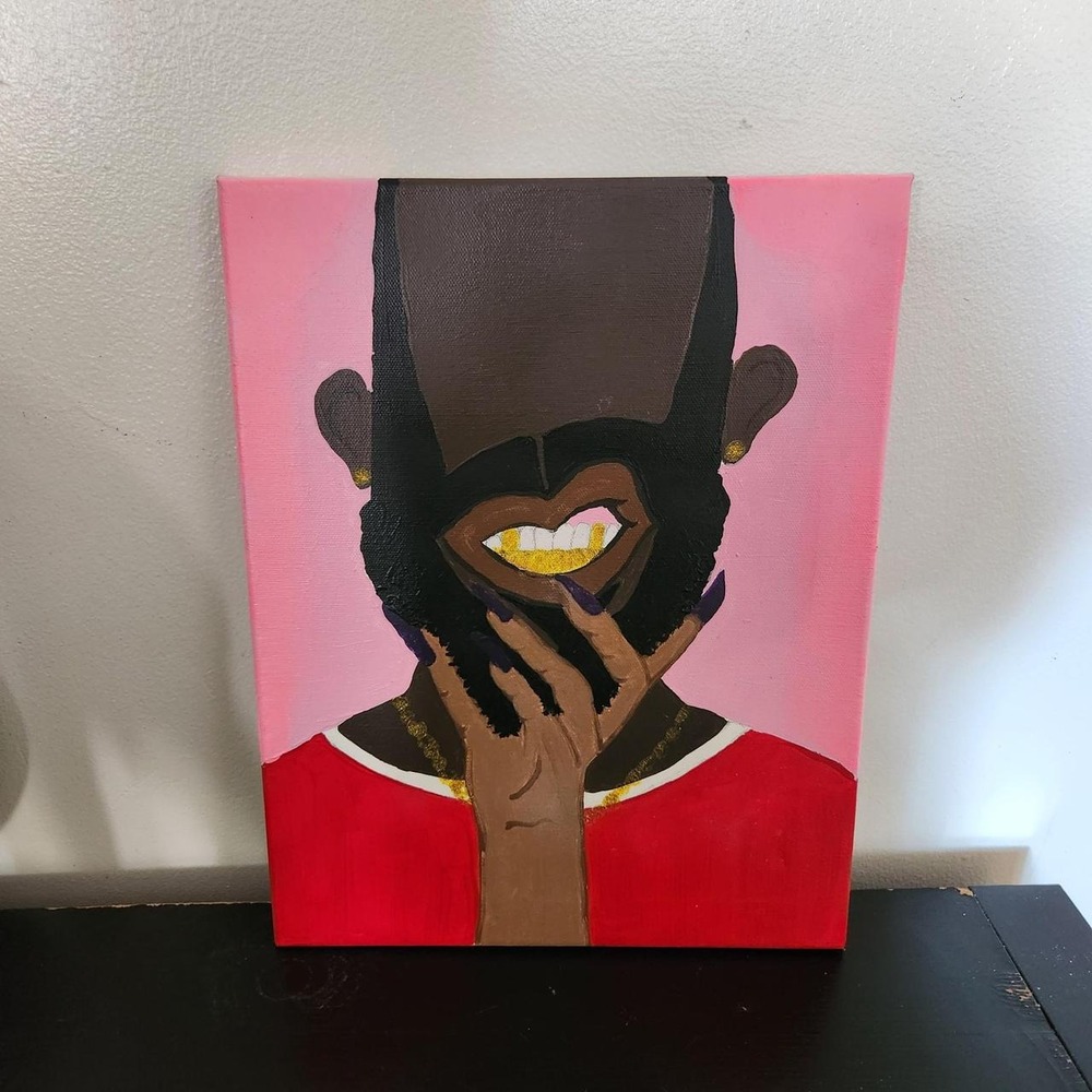 Original Hand-Painted Black Bearded Man Portrait – 14x11 Canvas